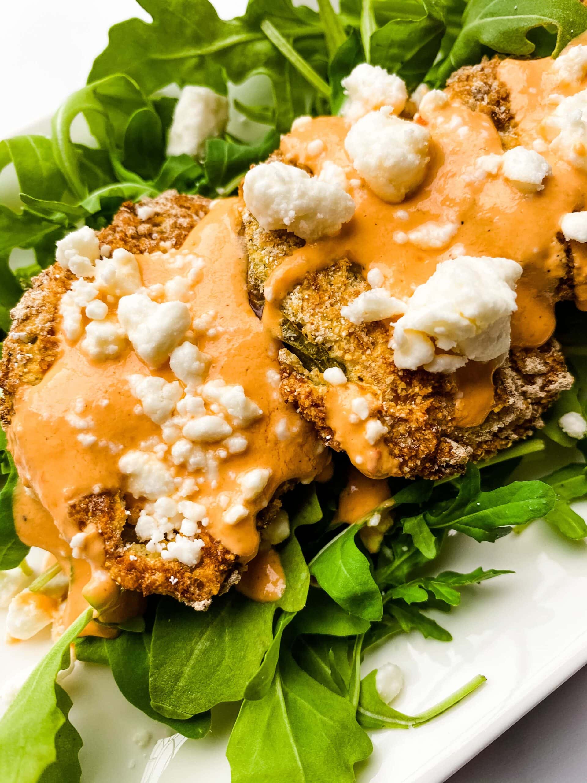 Air Fryer Fried Green Tomatoes With Roasted Red Pepper Aioli And Goat Cheese