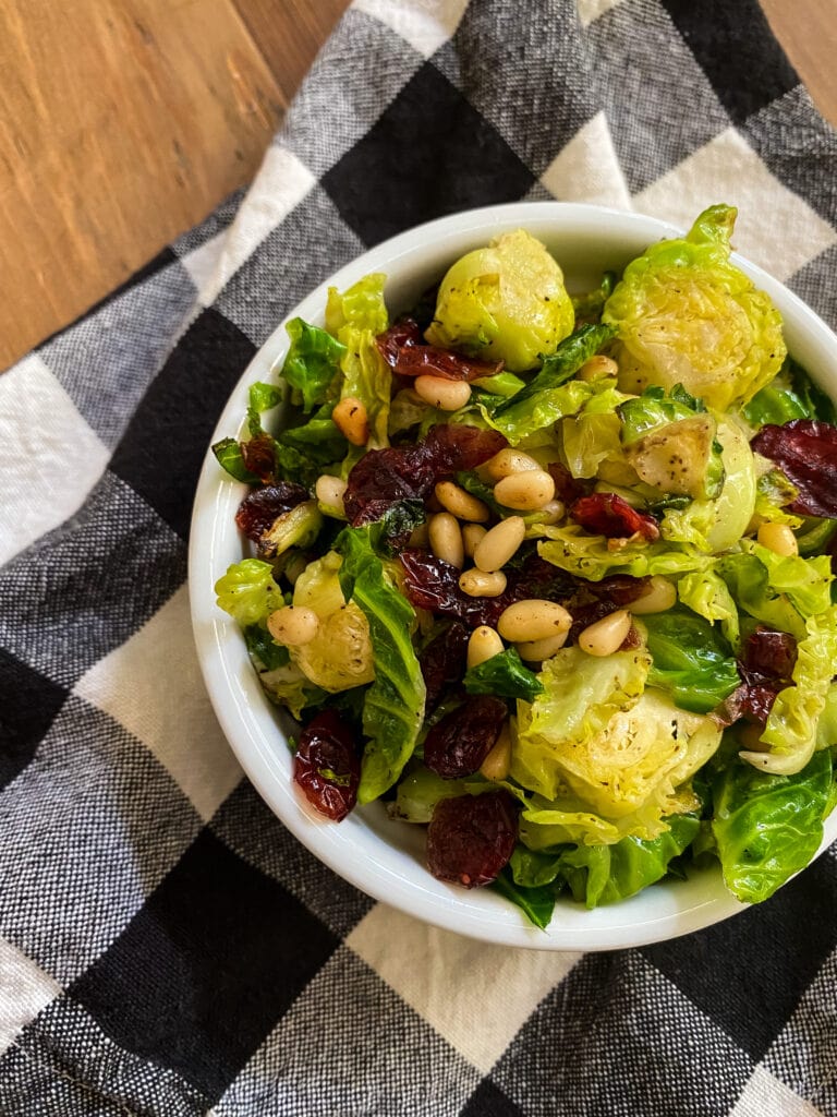 Shaved Brussels Sprouts With Pine Nuts And Cranberries - Cooking With Fudge