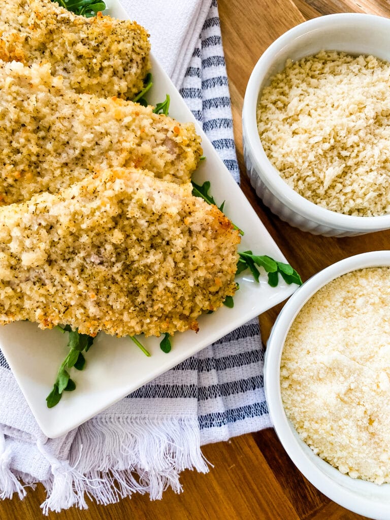 Plate with Parmesan Crusted Pork Chops. Cooking With Fudge